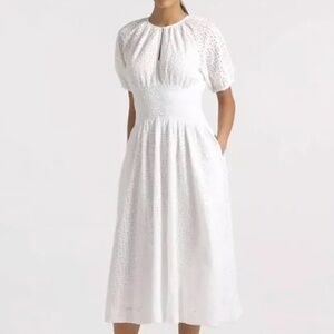 J. Crew Provence Smocked Waist Dress white sz. Small